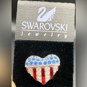 NEW Swarovski Crystal “Brave Heart” Flag Pin Brooch America USA